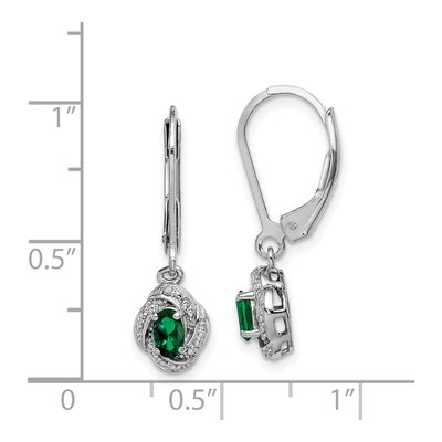Sterling Silver Lab-Created Emerald & Diamond Leverback Earrings – view 4