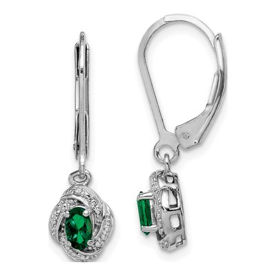 Sterling Silver Lab-Created Emerald & Diamond Leverback Earrings