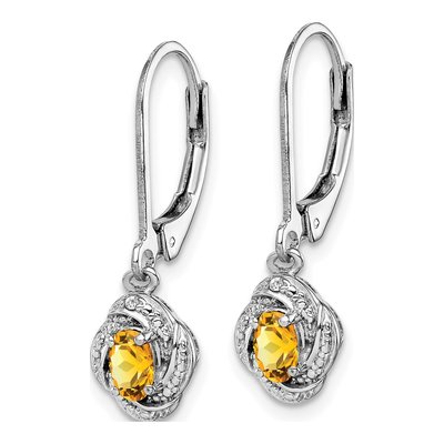 Sterling Silver Citrine & Diamond Leverback Earrings – view 3