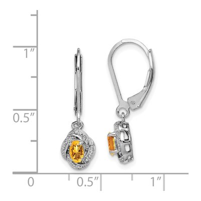 Sterling Silver Citrine & Diamond Leverback Earrings – view 5