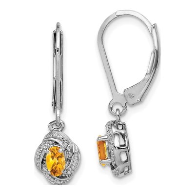 Sterling Silver Citrine & Diamond Leverback Earrings
