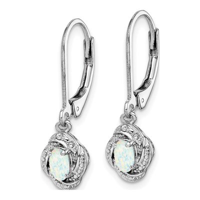 Sterling Silver Lab-Created Opal & Diamond Leverback Earrings – view 3