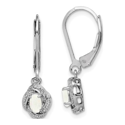Sterling Silver Lab-Created Opal & Diamond Leverback Earrings