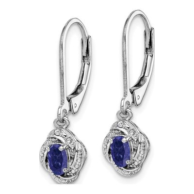 Sterling Silver Lab-Created Sapphire & Diamond Leverback Earrings – view 2