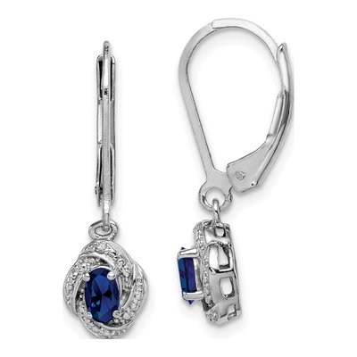 Sterling Silver Lab-Created Sapphire & Diamond Leverback Earrings
