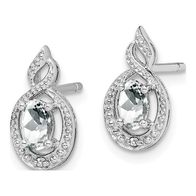 Sterling Silver Oval White Topaz & Diamond Button Stud Earrings – view 3