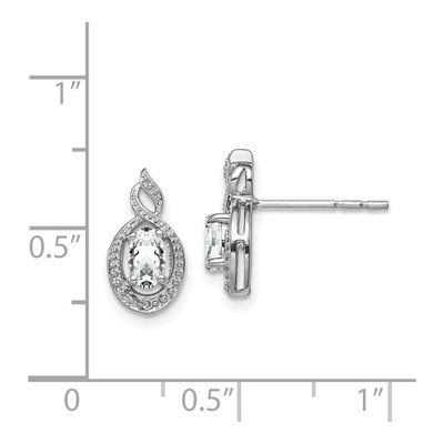 Sterling Silver Oval White Topaz & Diamond Button Stud Earrings – view 5
