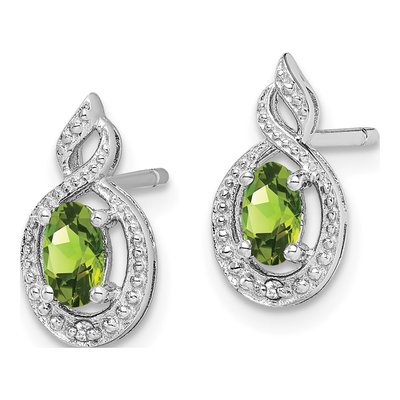 Sterling Silver Oval Peridot & Diamond Button Stud Earrings – view 3