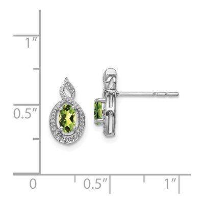 Sterling Silver Oval Peridot & Diamond Button Stud Earrings – view 5