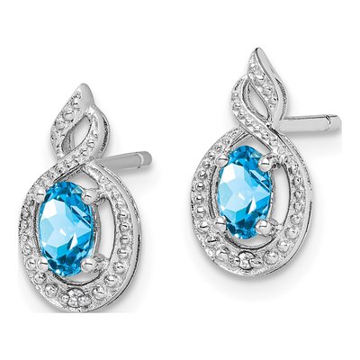 Sterling Silver Oval Swiss Blue Topaz & Diamond Stud Earrings – view 3