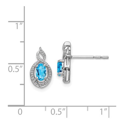 Sterling Silver Oval Swiss Blue Topaz & Diamond Stud Earrings – view 5