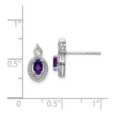 Sterling Silver Oval Amethyst & Diamond Button Stud Earrings – view 5