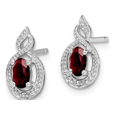 Sterling Silver Oval Garnet & Diamond Button Stud Earrings – view 3