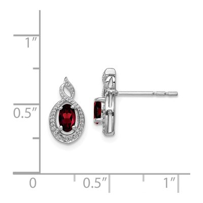 Sterling Silver Oval Garnet & Diamond Button Stud Earrings – view 5