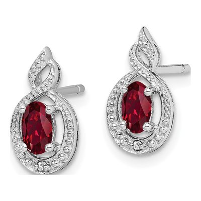 Sterling Silver Oval Lab-Created Ruby & Diamond Stud Earrings – view 3