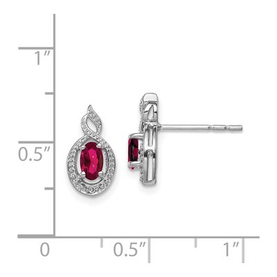 Sterling Silver Oval Lab-Created Ruby & Diamond Stud Earrings – view 5