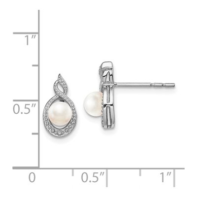 Sterling Silver Round Freshwater Cultured Pearl & Diamond Button Stud Earrings – view 4