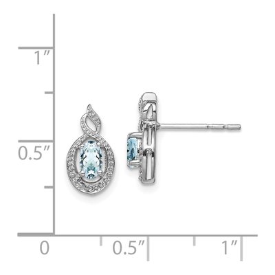 Sterling Silver Oval Aquamarine & Diamond Birthstone Stud Earrings – view 5