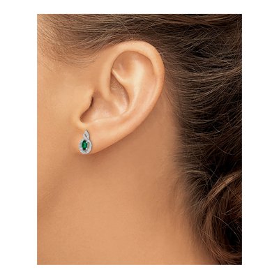 Sterling Silver Oval Lab-Created Emerald & Diamond Stud Earrings – view 4