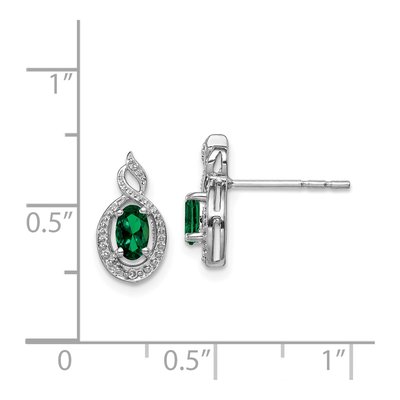 Sterling Silver Oval Lab-Created Emerald & Diamond Stud Earrings – view 5