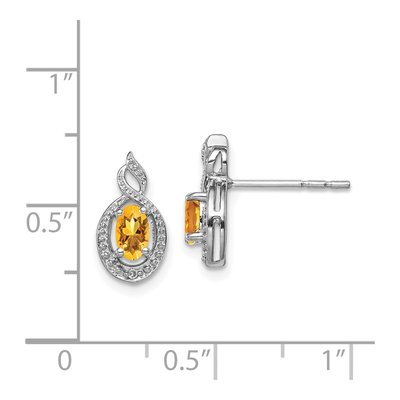 Sterling Silver Oval Citrine & Diamond Button Stud Earrings – view 5