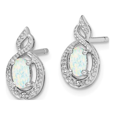 Sterling Silver Oval Lab-Created Opal & Diamond Stud Earrings – view 3