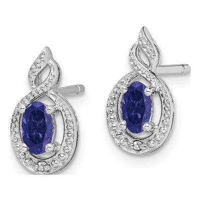 Sterling Silver Oval Lab-Created Sapphire & Diamond Stud Earrings – view 3