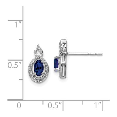 Sterling Silver Oval Lab-Created Sapphire & Diamond Stud Earrings – view 5