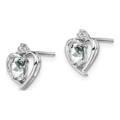 Sterling Silver Oval White Topaz & Diamond Heart Stud Earrings – view 2