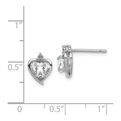 Sterling Silver Oval White Topaz & Diamond Heart Stud Earrings – view 4