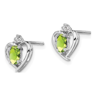 Sterling Silver Oval Peridot & Diamond Heart Stud Earrings – view 2