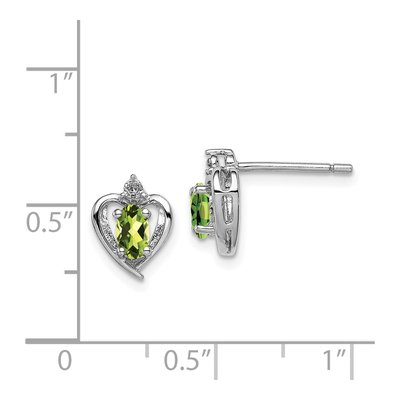 Sterling Silver Oval Peridot & Diamond Heart Stud Earrings – view 4