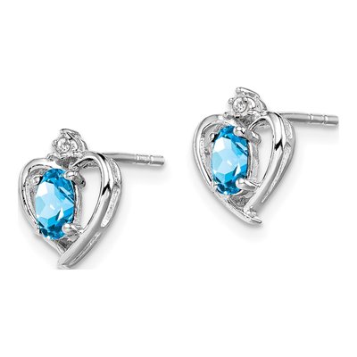 Sterling Silver Oval Swiss Blue Topaz & Diamond Stud Earrings – view 3
