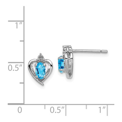 Sterling Silver Oval Swiss Blue Topaz & Diamond Stud Earrings – view 5