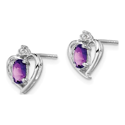 Sterling Silver Oval Amethyst & Diamond Heart Stud Earrings – view 2