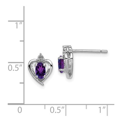 Sterling Silver Oval Amethyst & Diamond Heart Stud Earrings – view 4