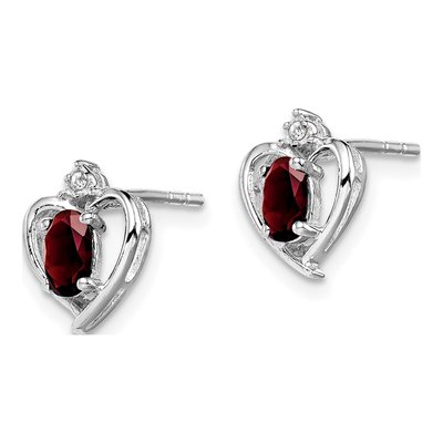Sterling Silver Oval Garnet & Diamond Heart Stud Earrings – view 2