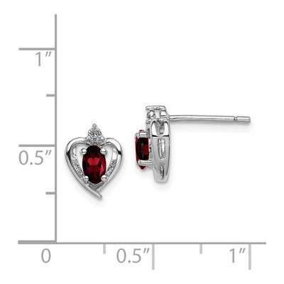 Sterling Silver Oval Garnet & Diamond Heart Stud Earrings – view 4