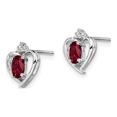 Sterling Silver Oval Ruby & Diamond Heart Stud Earrings – view 3