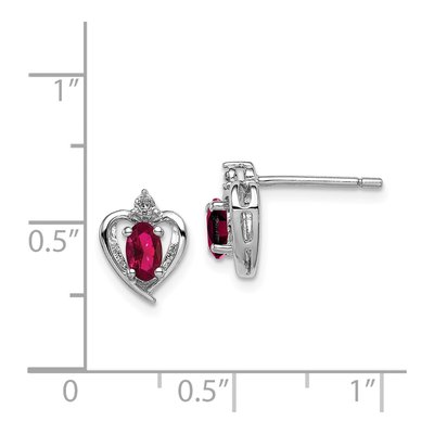 Sterling Silver Oval Ruby & Diamond Heart Stud Earrings – view 5