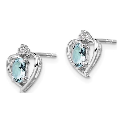 Sterling Silver Oval Aquamarine & Diamond Stud Earrings – view 2