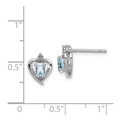 Sterling Silver Oval Aquamarine & Diamond Stud Earrings – view 4