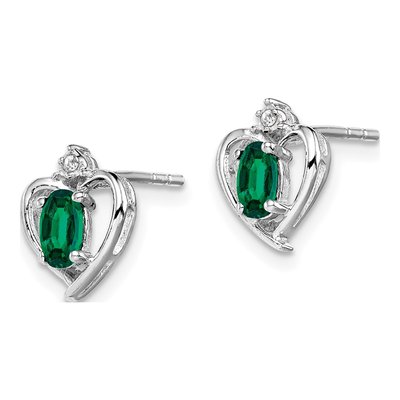 Sterling Silver Oval Emerald & Diamond Stud Earrings – view 3