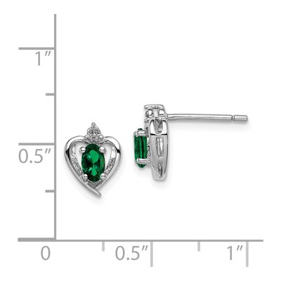 Sterling Silver Oval Emerald & Diamond Stud Earrings – view 5
