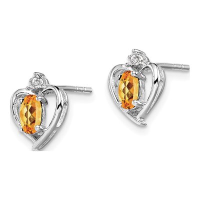 Sterling Silver Oval Citrine & Diamond Heart Stud Earrings – view 2