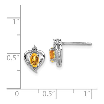 Sterling Silver Oval Citrine & Diamond Heart Stud Earrings – view 4