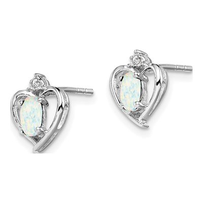 Sterling Silver Oval Opal & Diamond Heart Stud Earrings – view 3