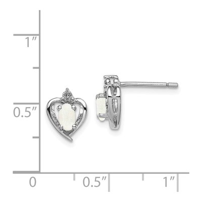 Sterling Silver Oval Opal & Diamond Heart Stud Earrings – view 5