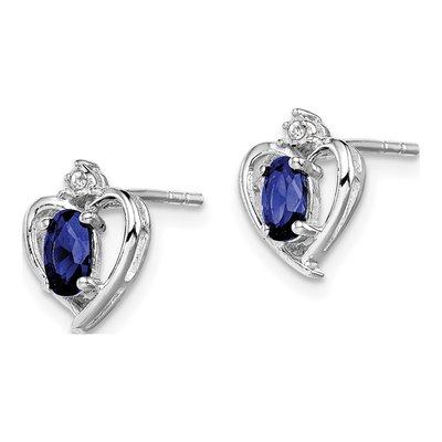 Sterling Silver Oval Sapphire & Diamond Stud Earrings – view 3