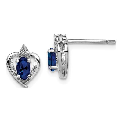 Sterling Silver Oval Sapphire & Diamond Stud Earrings